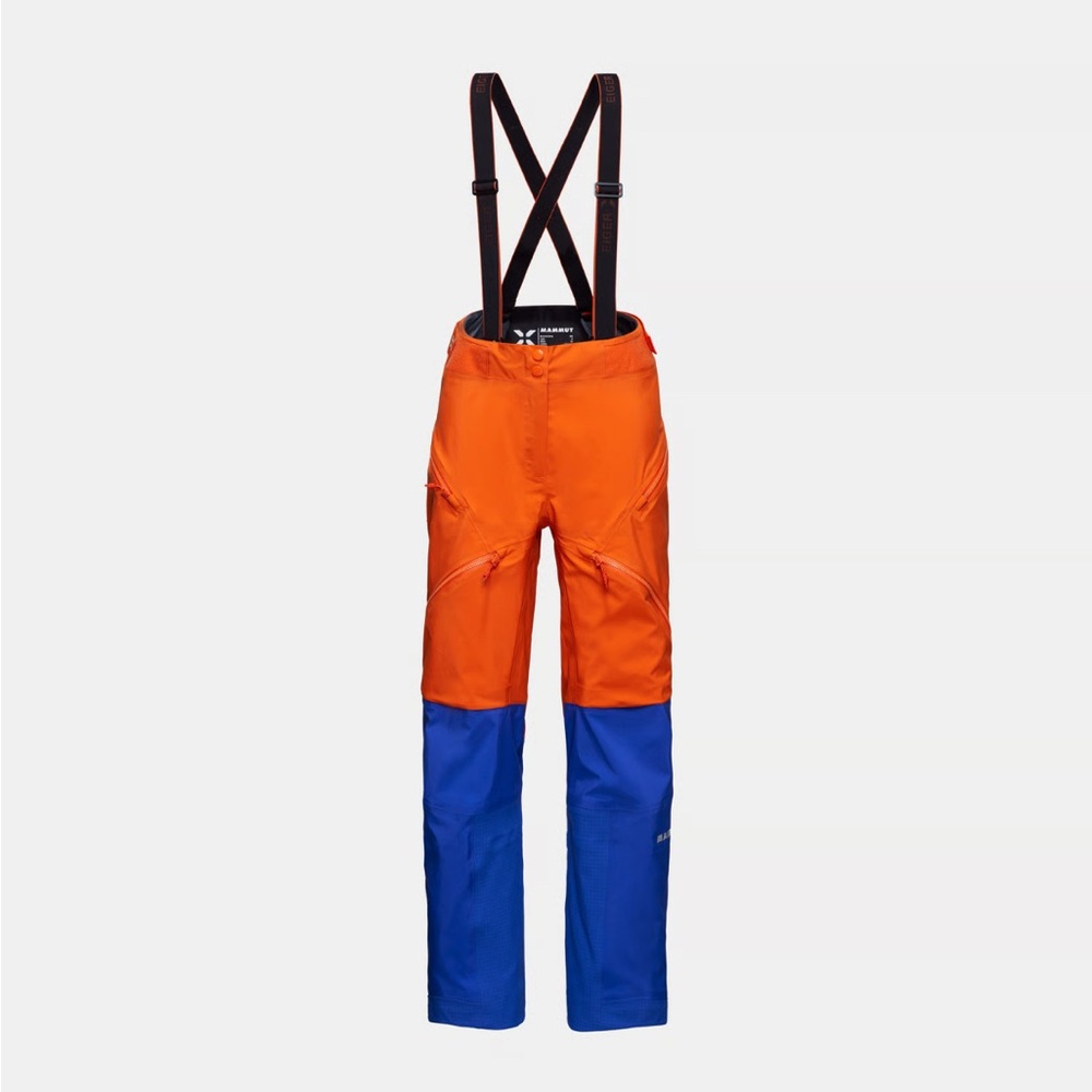 Technical Two-Tone Orange/Blue Ski Pants with Suspenders
